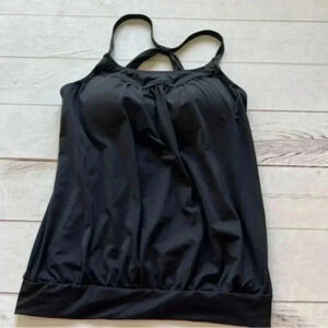 Lands End Black Tummy Hiding Tankini Swimsuit Top Adjustable Strap Women…